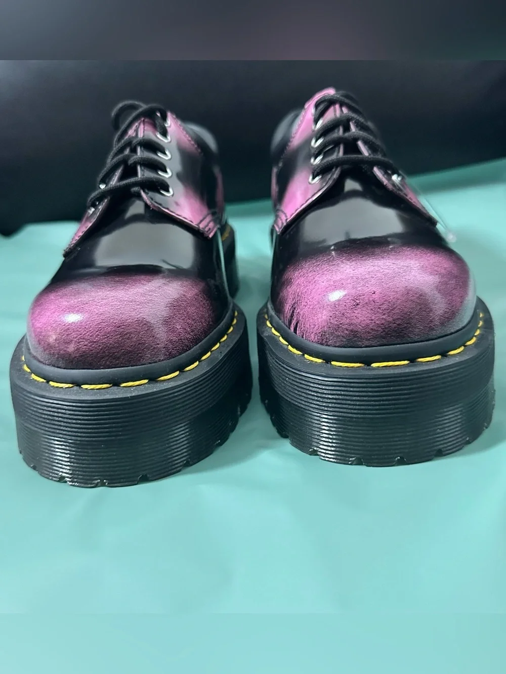 New Dr Martens 8053 Distressed Leather Platform Shoes pink black ombré leather 9